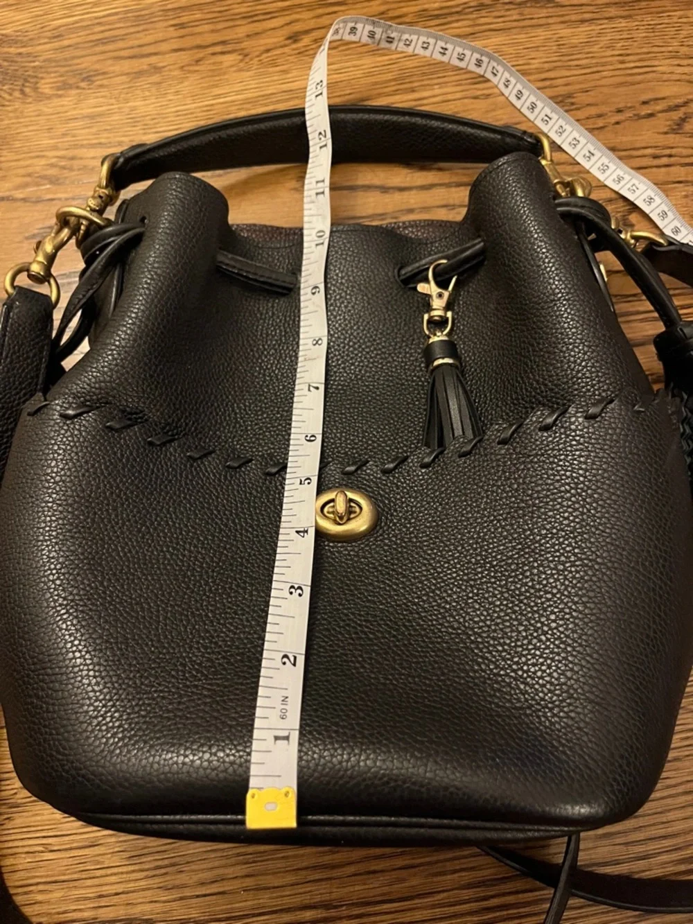 COACH Lora Bucket Bag With Whipstitch Detail Black Pebbled Leather 651